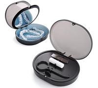 LONGMON New Double-layer Retainer Storage Case with Belt Chewing,Removal Tool,Cleaning Brush,Built in Mirror Orthodontic Retainer Case,Mouth Guard Case,Denture Case