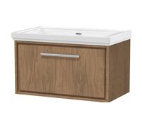 Longnor 1 Drawer Wall Hung Vanity Unit with 0 Tap Hole Traditional Fireclay Basin, Antique Oak, 800mm