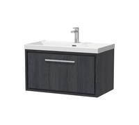 Longnor 1 Drawer Wall Hung Vanity Unit with 1 Tap Hole Thin Edge Basin, Woodgrain Graphite Grey, 800mm