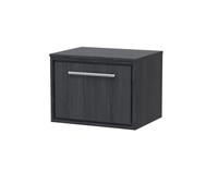 Longnor 1 Drawer Wall Hung Vanity Unit with Worktop, Woodgrain Graphite Grey, 600mm