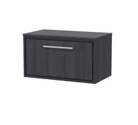 Longnor 1 Drawer Wall Hung Vanity Unit with Worktop, Woodgrain Graphite Grey, 800mm