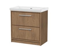 Longnor 2 Drawer Floor Standing Vanity Unit with 0 Tap Hole Traditional Fireclay Basin, Antique Oak, 800mm