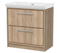 Longnor 2 Drawer Floor Standing Vanity Unit with 0 Tap Hole Traditional Fireclay Basin, Light Oak, 800mm