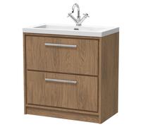Longnor 2 Drawer Floor Standing Vanity Unit with 1 Tap Hole Modern Fireclay Basin, Antique Oak, 800mm