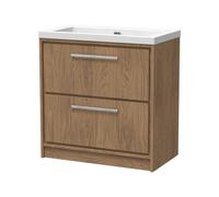 Longnor 2 Drawer Floor Standing Vanity Unit with 1 Tap Hole Modern Fireclay Basin, Antique Oak, 800mm