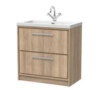 Longnor 2 Drawer Floor Standing Vanity Unit with 1 Tap Hole Modern Fireclay Basin, Light Oak, 800mm