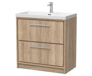 Longnor 2 Drawer Floor Standing Vanity Unit with 1 Tap Hole Thin Edge Basin, Light Oak, 800mm