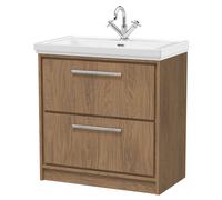 Longnor 2 Drawer Floor Standing Vanity Unit with 1 Tap Hole Traditional Fireclay Basin, Antique Oak, 800mm