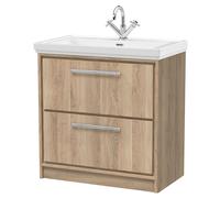 Longnor 2 Drawer Floor Standing Vanity Unit with 1 Tap Hole Traditional Fireclay Basin, Light Oak, 800mm