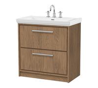 Longnor 2 Drawer Floor Standing Vanity Unit with 3 Tap Hole Traditional Fireclay Basin, Antique Oak, 800mm