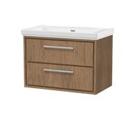 Longnor 2 Drawer Wall Hung Vanity Unit with 0 Tap Hole Traditional Fireclay Basin, Antique Oak, 800mm