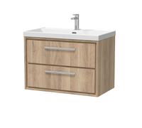 Longnor 2 Drawer Wall Hung Vanity Unit with 1 Tap Hole Thin Edge Basin, Light Oak, 800mm