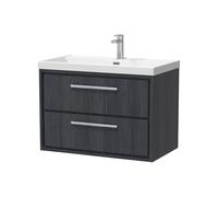 Longnor 2 Drawer Wall Hung Vanity Unit with 1 Tap Hole Thin Edge Basin, Woodgrain Graphite Grey, 800mm