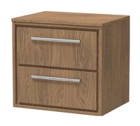 Longnor 2 Drawer Wall Hung Vanity Unit with Worktop, Antique Oak, 600mm