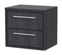 Longnor 2 Drawer Wall Hung Vanity Unit with Worktop, Woodgrain Graphite Grey, 600mm