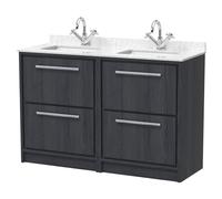 Longnor 4 Drawer Floor Standing Vanity Unit with Square Basin and Marble Worktop, Woodgrain Graphite Grey, 1200mm