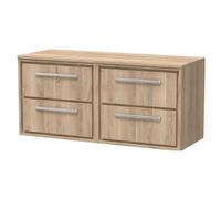 Longnor 4 Drawer Wall Hung Vanity Unit with Worktop, Light Oak, 1200mm