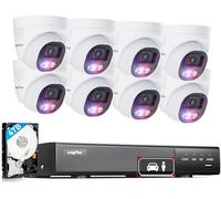 LongPlus Security Camera System, 4K-Uhd 16Ch Lvr 8Mp Home Security System Wired Outdoor Indoor 8 Dome Poe Cameras, Led Floodlights, Colorful Night Vision, 13 Field Of View