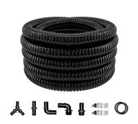 LONGRUN 25mm Pond Hose Pipe, 1 Inch Black Corrugated Flexible Hose with Clamps Fitting, 6.2 Metres Length