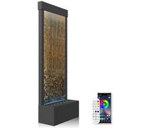 LONGRUN 48 Inch Large Indoor Water Feature, Decorative Waterfall and Fountain for Home or Garden, Multicolor LED Light Controllable by APP, Freestanding Floor Mirror