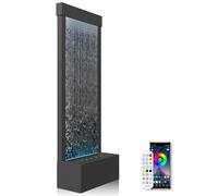 LONGRUN 48 Inch Large Indoor Water Feature, Modern Decorative Waterfall Fountain for Home or Garden with Bluetooth RGB LED Light Strip and Water Pump - Black