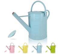 LONGRUN 6.5L French Watering Can with Rose Sprinkler, Made of Galvanized Iron, Light Blue