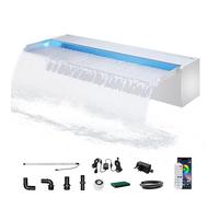 Longrun 60CM Pond Waterfall Blade,Stainless Steel Pool Fountain with RGB Bluetooth LED Light, Complete Waterfall & Stream Kits for Garden Water Features
