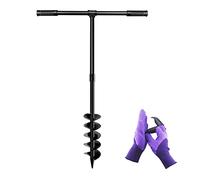 LONGRUN Fence Post Auger, 4 Inch Manual Post Hole Digger with Non-Slip Handle and Gloves, 10cm Aperture Earth Auger for Gardening, Planting