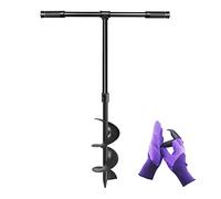 LONGRUN Garden Auger Drill, 6" Manual Fence Post Earth Auger Drill with Non-Slip Handle and Gloves, 15cm Soil Digger for Rapid Garden Planting Bulb, Seedling, Post Hole