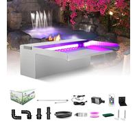 Longrun Waterfall Pool Fountain, 30cm Pond Waterfall Cascade, Stainless Steel Waterfall Spillway Blade with 7 Colors LED Light, Complete Waterfall & Stream Kits for Outdoor Garden Pool Water Features