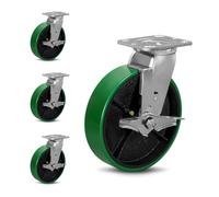 LONGRUNFORU 8" X 2" Heavy Duty Industrial Casters,Polyurethane Tread Cast Iron Casters (Non-Marking) Caster- 6000 Lbs Capacity Per Set of 4 (4 Brake)
