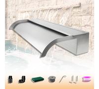 LONGRUNNEW Pond Waterfall Blade Kit, 60cm Stainless Steel Pool Fountain with Accessories, Width 18cm Curved Outlet Spillway for Garden Patio Pond Decoration
