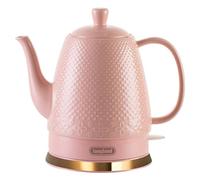 LONGSEED 1.2 Liters Ceramic Electric Kettle Pot, 1000W Boil Water Quickly and Easily with Boil-Dry Protection, Auto Shut Off, Detachable Swivel Base, Glazed Relief Carving