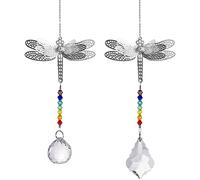 LONGSHENG 2Pcs Dragonfly Rainbow Crystal Suncatchers; Maple leaf Chandelier Crystal Ball Prism Sun catcher Hanging Accessory Decoration Gift