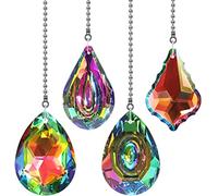 LONGSHENG 4PCS Coating Jewelry Crystals Suncatcher Celling Fan Pull Chain, Maple-Leaf Drops Crystal Ball Prisms Pendants Hanging for Home Office Garden Decor