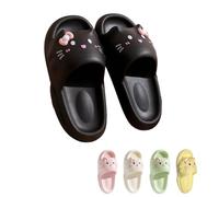 LONGSILVER Cat Slippers Women Cute Kitty Pillow Slides Thick Sole Kawaii Non Slip Quick Drying Preppy Shower Bathroom Sandals Outdoor, Black, 9-10 Women/7.5-8.5 Men