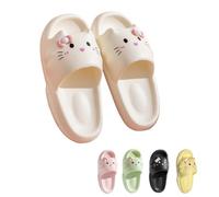 LONGSILVER Cat Slippers Women Cute Kitty Pillow Slides Thick Sole Kawaii Non Slip Quick Drying Preppy Shower Bathroom Sandals Outdoor, White, 7-8 Women/5.5-6.5 Men