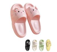 LONGSILVER Cat Slippers Women Cute Kitty Pillow Slides Thick Sole Kawaii Non Slip Quick Drying Preppy Shower Bathroom Sandals Outdoor, Pink, 5-6 Women/4-5 Men