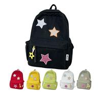 LONGSILVER Star Backpack Kawaii Large Capacity Aesthetic Rucksack Cute Accessories Bag for Woman Light-hearted Mori, Black, S, Fresh Style