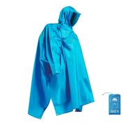 longsinger Hooded Rain Poncho for Adult with Pocket Waterproof Lightweight Unisex Raincoat for Hiking Camping Emergency, Sky Blue, L