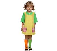 Longstocking Costume Set for Girls - Pippi Dress, Apron & Orange Green Stockings, Kids Book Character Pippi Costume for Halloween World Book Day Dress Up