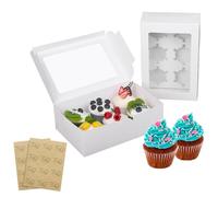 LONGTEAM 24-Set White Cupcake Boxes 6 Holes, Rectangle Cup Cake Boxes with Clear Window, Suitable for Home Baking, Party, Wedding, Christmas, Cake Shop, Picnic (White-24 Pack, 6 Holes)