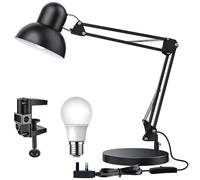 LONGTOO Bigger Table Lamp with E27 Screw Bulb, Flexible Clamp on Desk Light, Adjustable 65cm Swing Arm Light for Office, Bedside, Studying, and Reading
