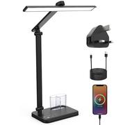 LONGTOO Desk Lamp, Eye-Caring Table Lamp, Dimmable Reading Lamp with USB Charging Port, 5 Brightness Levels 5 Colour Modes, Touch Control Desk Light for Office Bedroom Reading Work Study