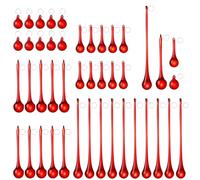 LONGWIN 40pcs Red Crystal Glass Teardrop Ornaments for Christmas Tree, Chandelier Crystals Replacement Parts, 4 Styles Xmas Raindrop Centerpiece Decor