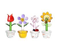 LONGWIN 4pcs Cute Mini Crystal Flower Figurines Hand Blown Glass Spring Bouquet Flower Collectible Figurine Lucky Home Decor Ornaments Gift Idea for Mothers Day, Birthday, Christmas Day