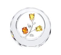 LONGWIN Crystal Tulips Flower Figurines with a Outer Circular Ring, Glass Spring Bouquet Home Decor Paperweight Ornaments Yellow