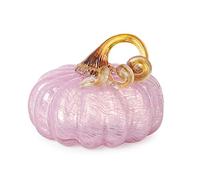 LONGWIN Hand Blown Glass Pumpkin Figurines 5.2 x 3.7 Inch Crystal Fake Pumpkin Deorative Ornaments for Tabletop, Halloween, Thanksgiving, Fall Harvest Pink