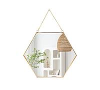 LONGWIN Hanging Wall Hexagon Mirror Decor Gold Geometric Mirror with Chain for Bathroom Bedroom Living Room 15.7"x 13.6"