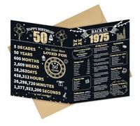Longwu Large 50th Birthday Card With Envelope for Men Women, 1975 Black Gold Happy 50th Birthday Gifts Giant Guest Signature Book for Women Men, Vintage 50th Greeting Card Decoration Party Supplies